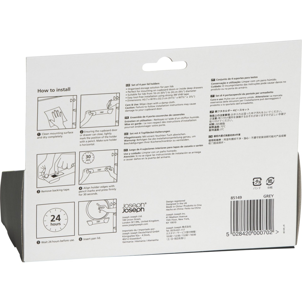 Joseph Joseph CupboardStore Set of 4 Grey Pan Lid Holders