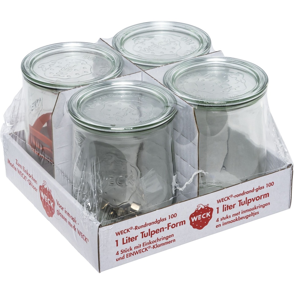 WECK Round Rim Jar Tulip 1,0l Set of 4
