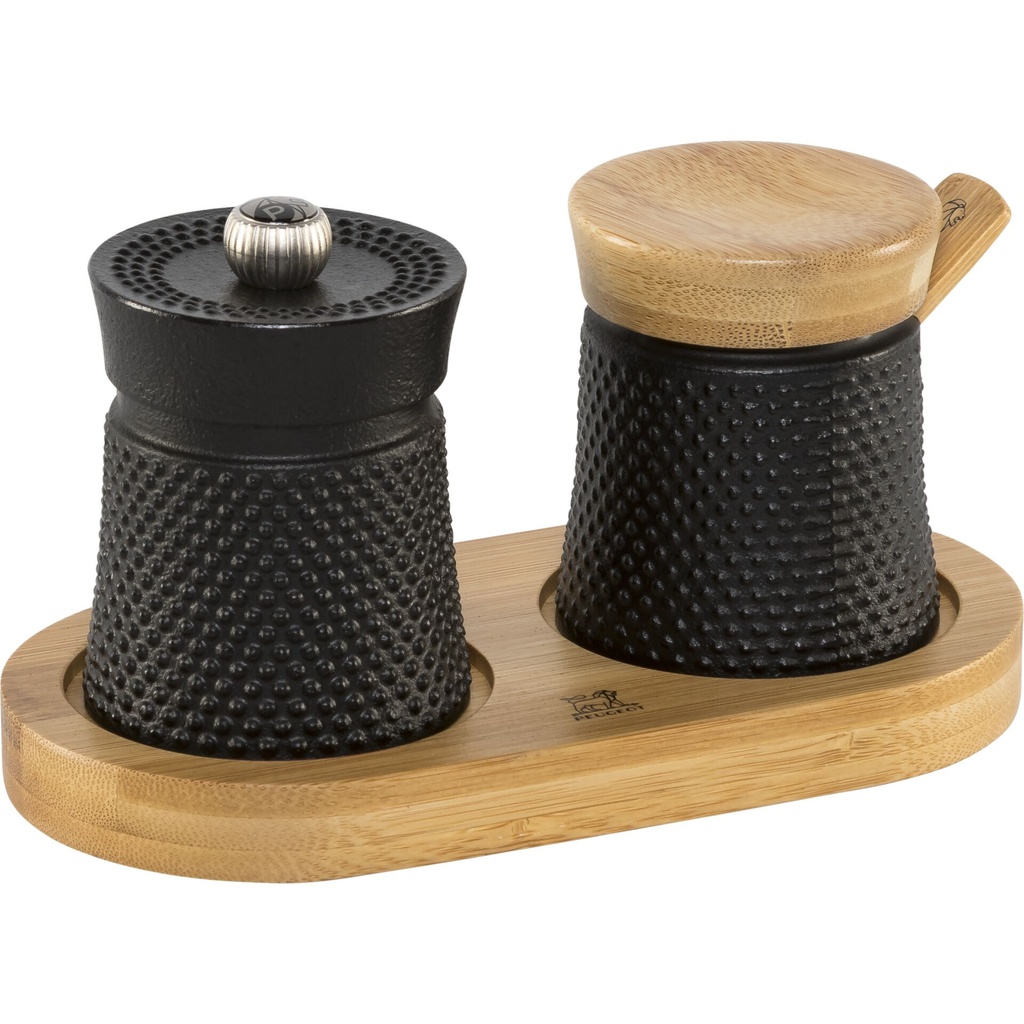 Peugeot Bali Fonte Pfeffermühle Salzstreuer+ Tray 8cm BLACK