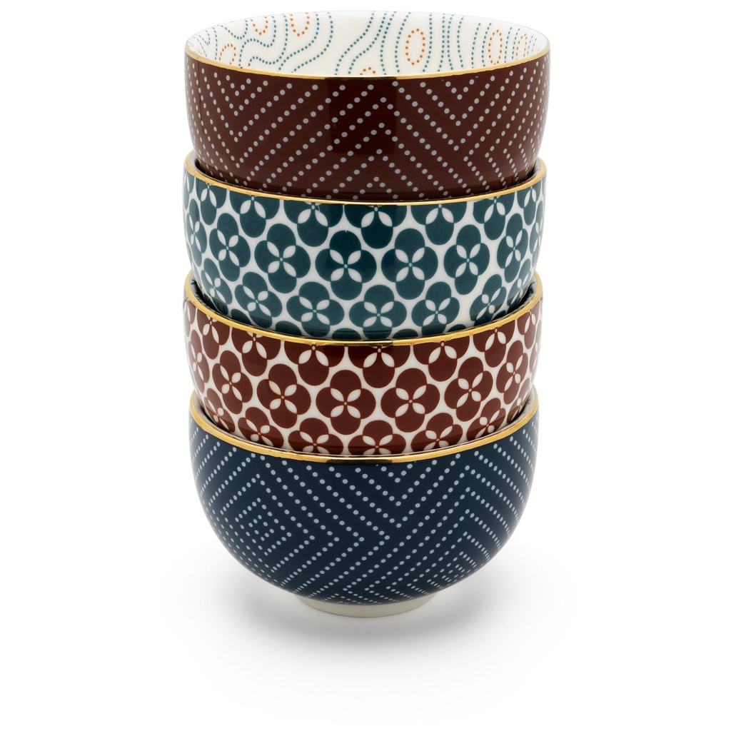 Bredemeijer Tea Bowls Pucheng 4- Set Porcelain petrol/red 153021