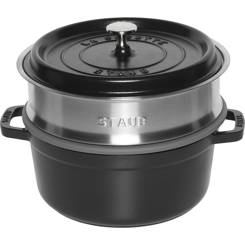 Staub La Cocotte 24cm rund, mit Dämpfeinsatz, schwarz