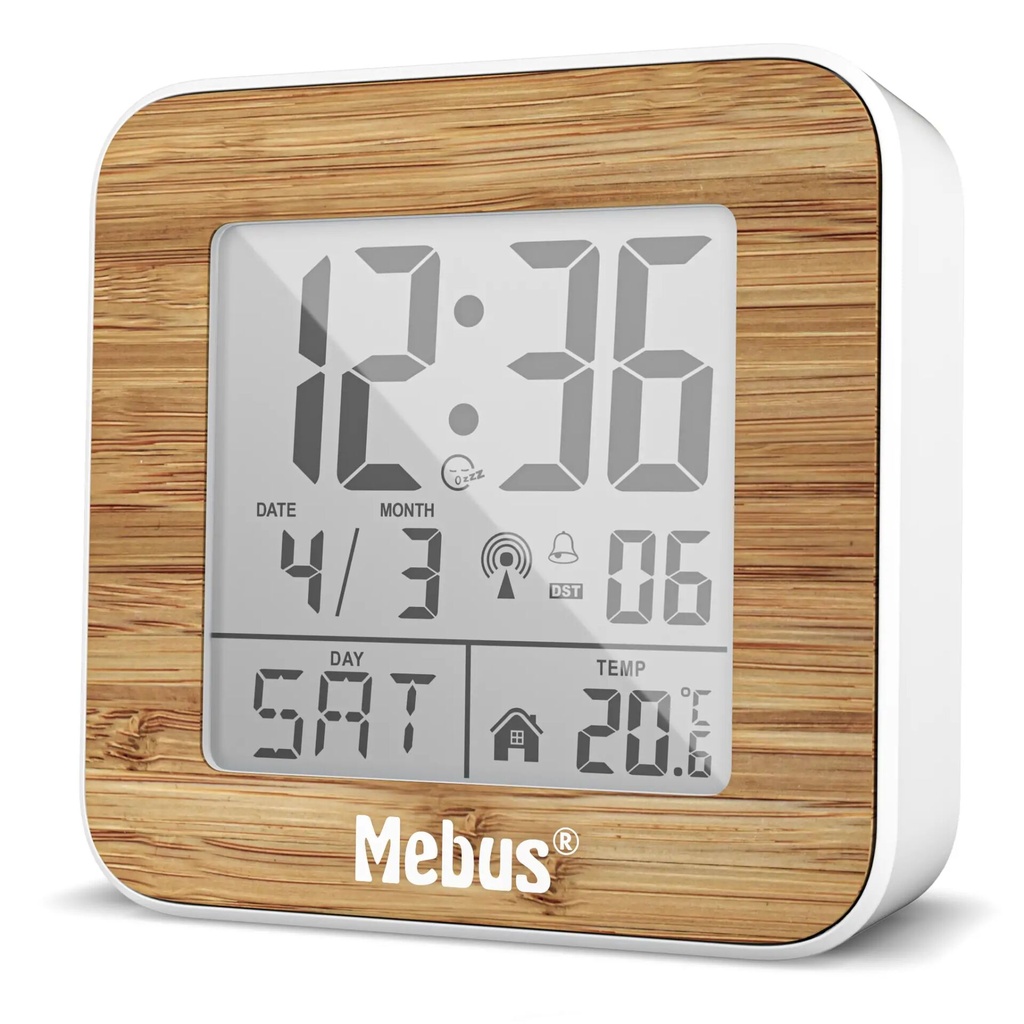 Mebus 27247 White/Wood Look Radio alarm clock digital