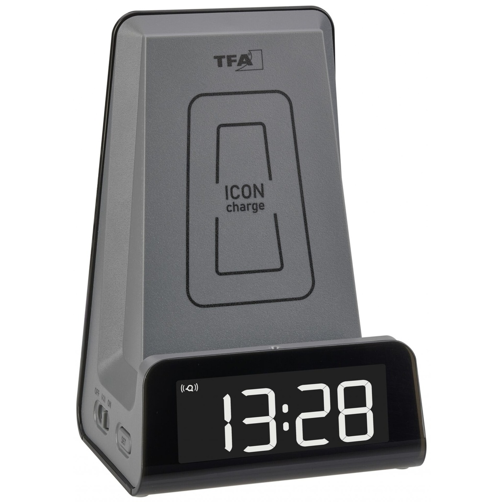 TFA 60.2033.10 ICON Charge Digital Alarm Clock with Charger