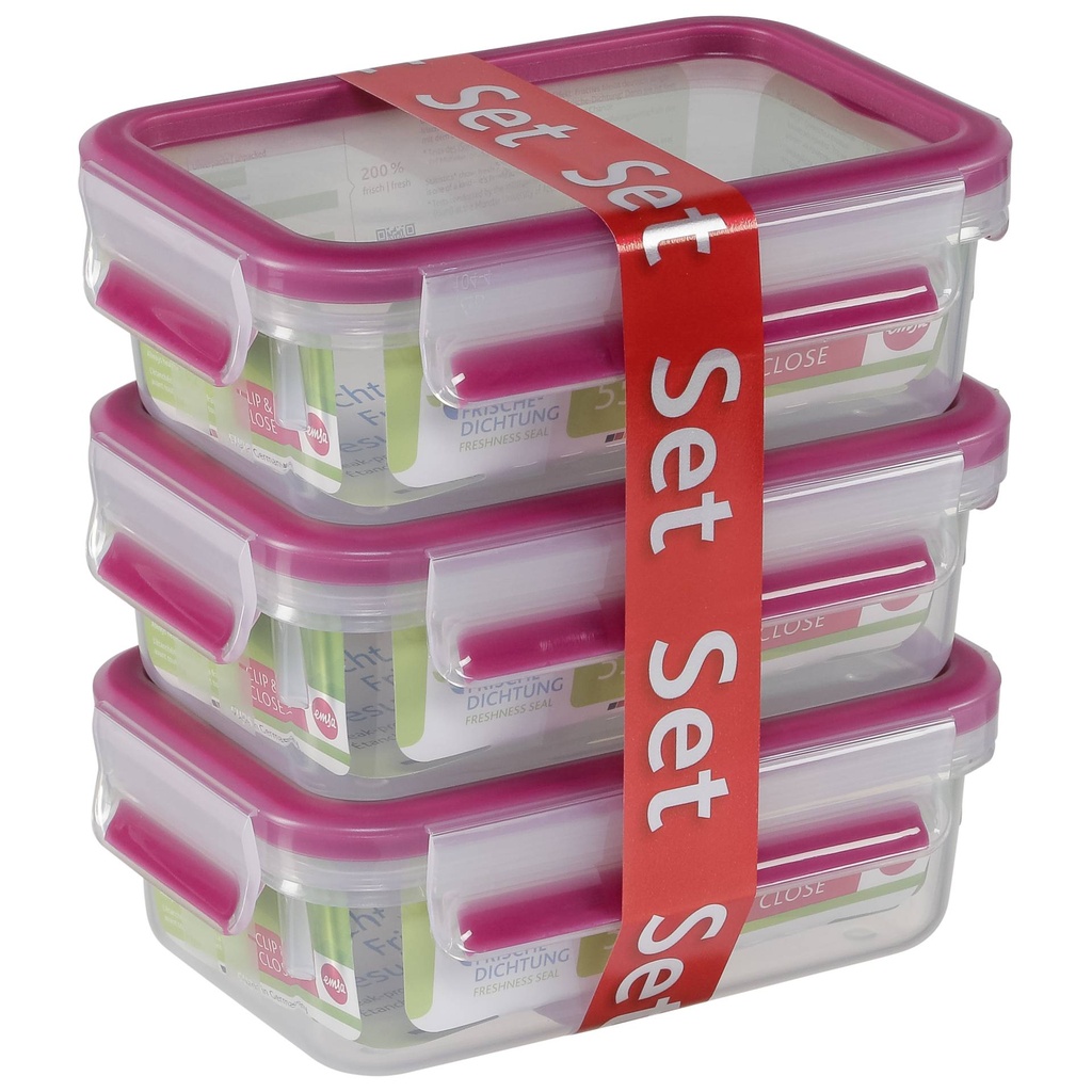 Emsa Food Clip&Close 515582 transp./pink 0,55l 3 piece Set