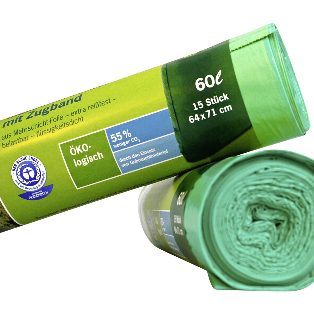 1x15 Secolan Garbage Bags with drawstring 60 l green