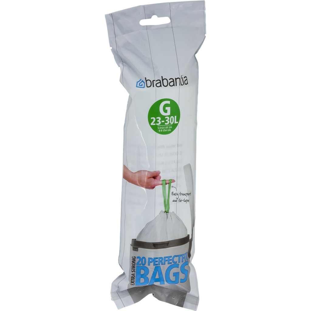 Brabantia PerfectFit Bin Liner Type G 25-30 L, 20 Bags