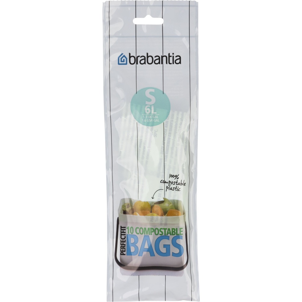 Brabantia PerfectFit Bin Liner Compostable Type S, 6 L, 10 bags