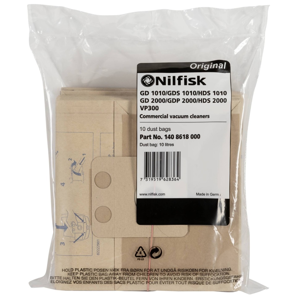 Nilfisk 10x dust bag for VP 300 HEPA EU2 + VP 100 EU
