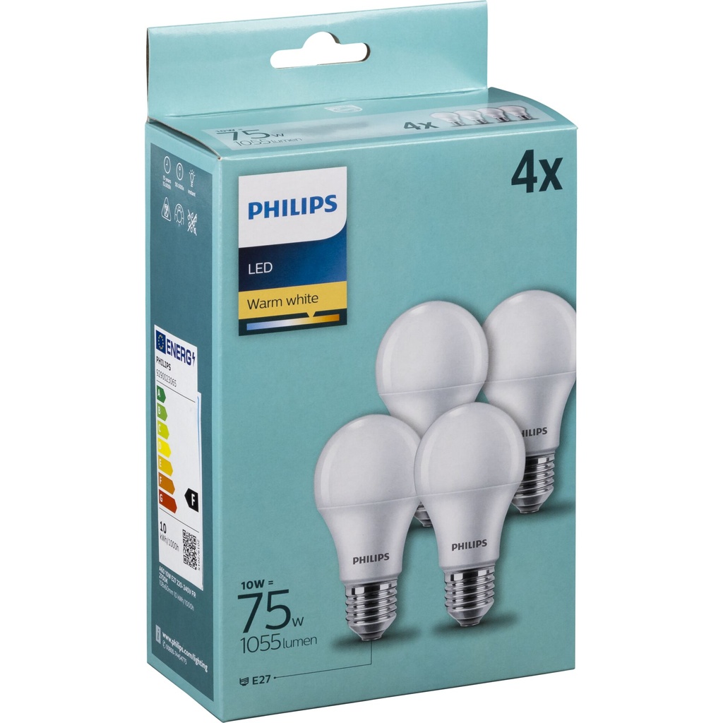 Philips LED Lamp E27 4 pcs. Set 10W (75W) 2700K