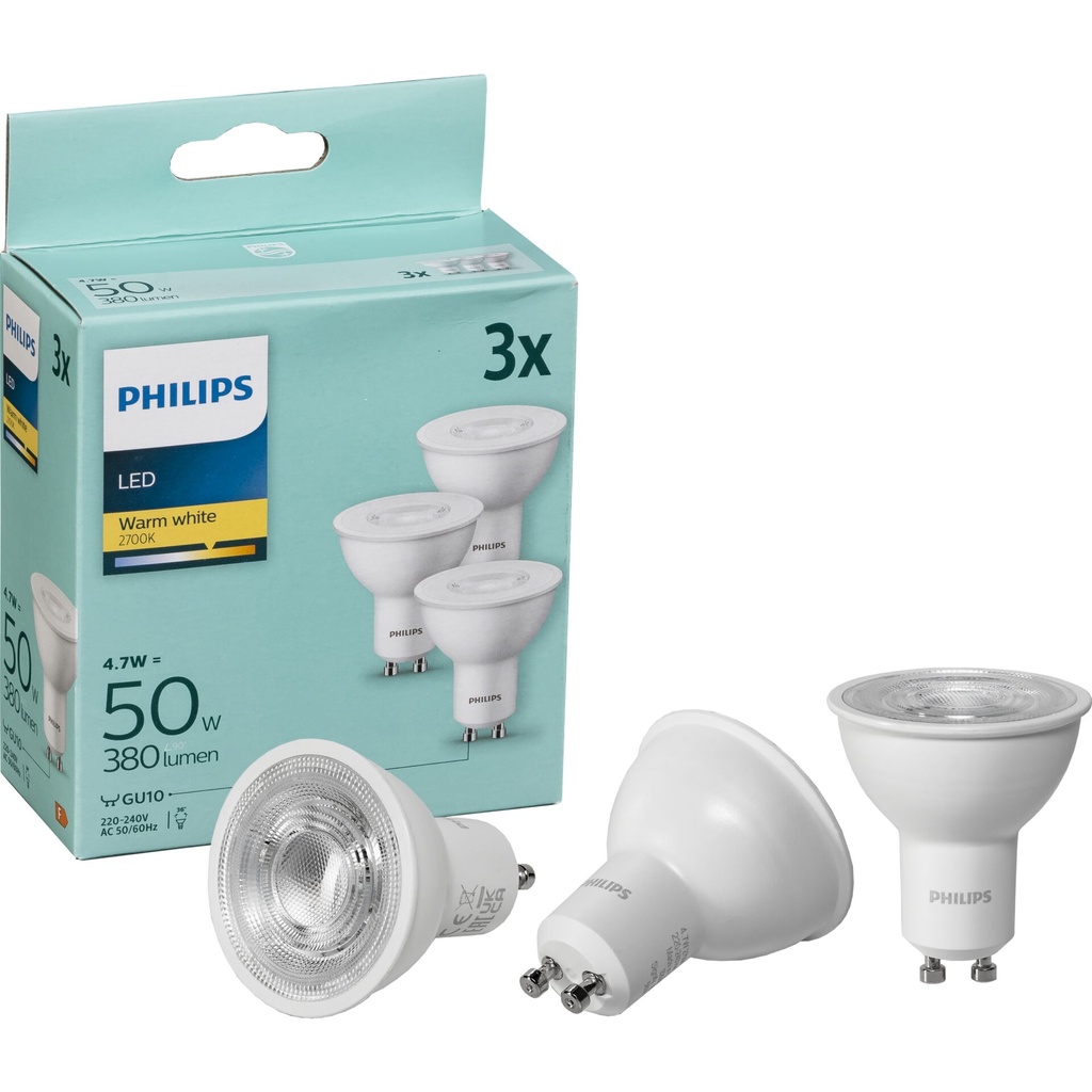 Philips LED Spotlight GU10 WW 3-Pack  50W 2700K