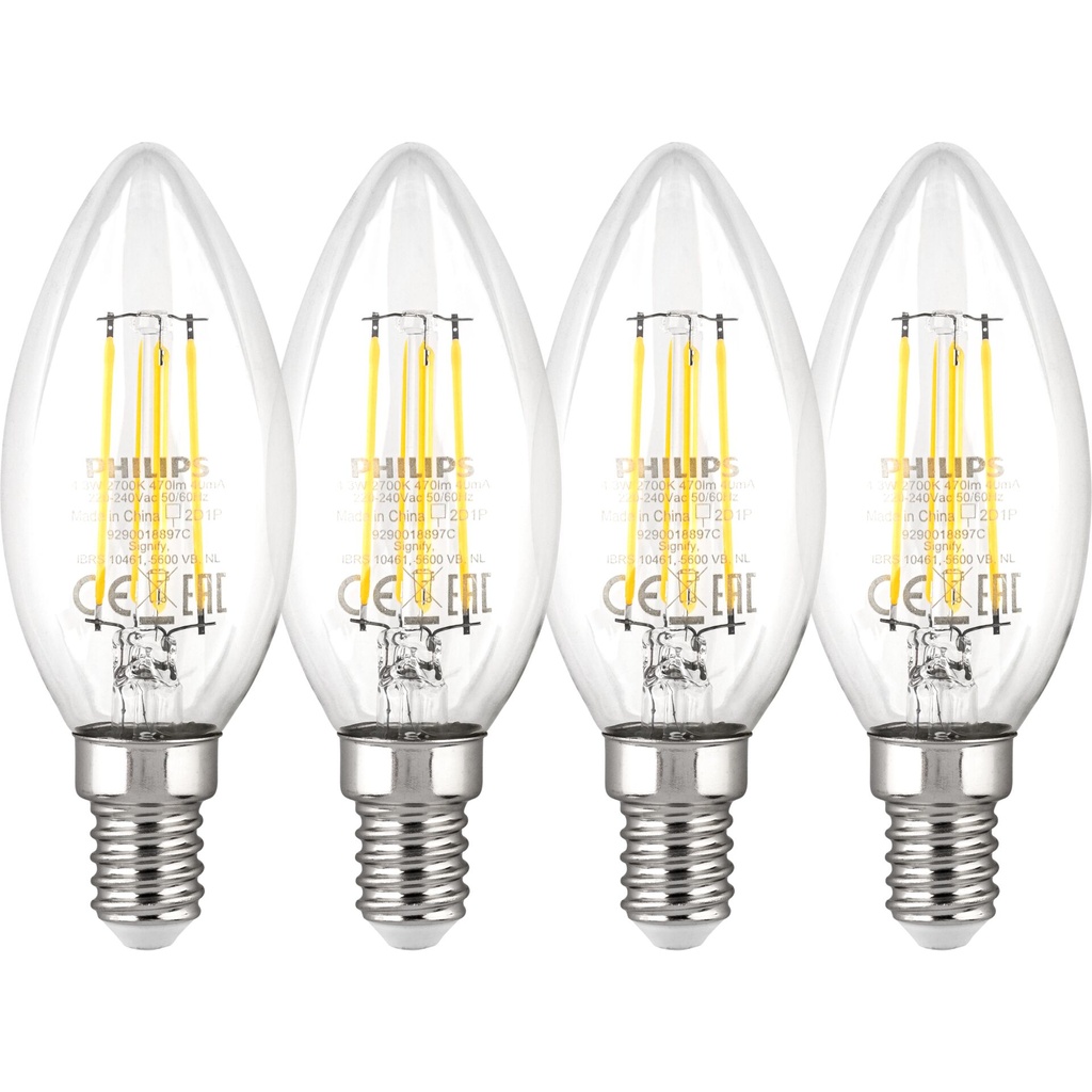 Philips LED Lamp E14 4-Pack 40W 2700K Filament candle