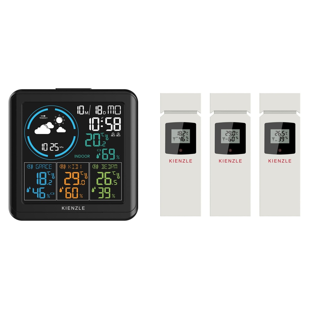 KIENZLE Home Weather Station w. 3 Radio-Controlled Sensors