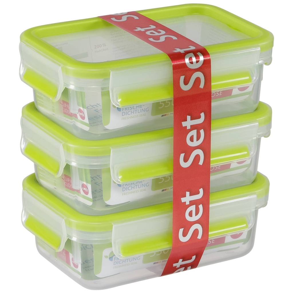 Emsa Food Clip&Close 515583 transp./green 0,55l 3p Set