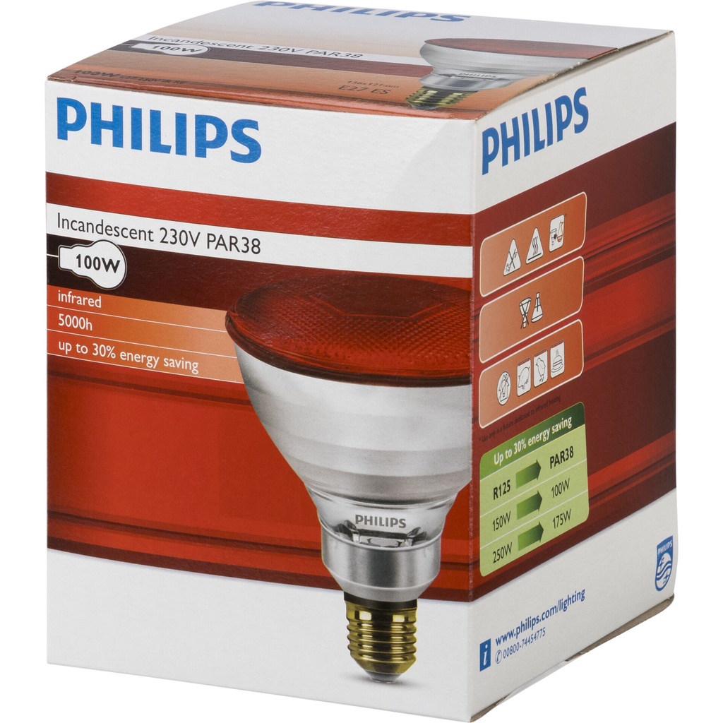 Philips infrared lamp PAR38 IR 100W E27 230V Red