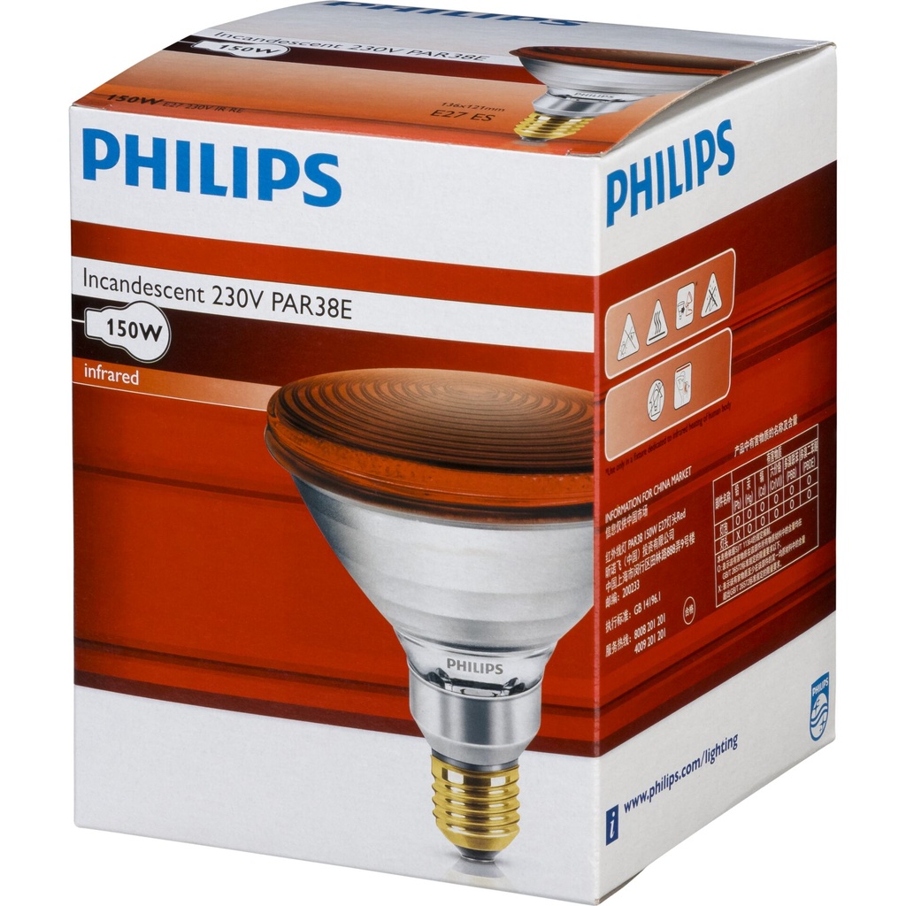 Philips infrared lamp PAR38 IR 150W E27 230V Red