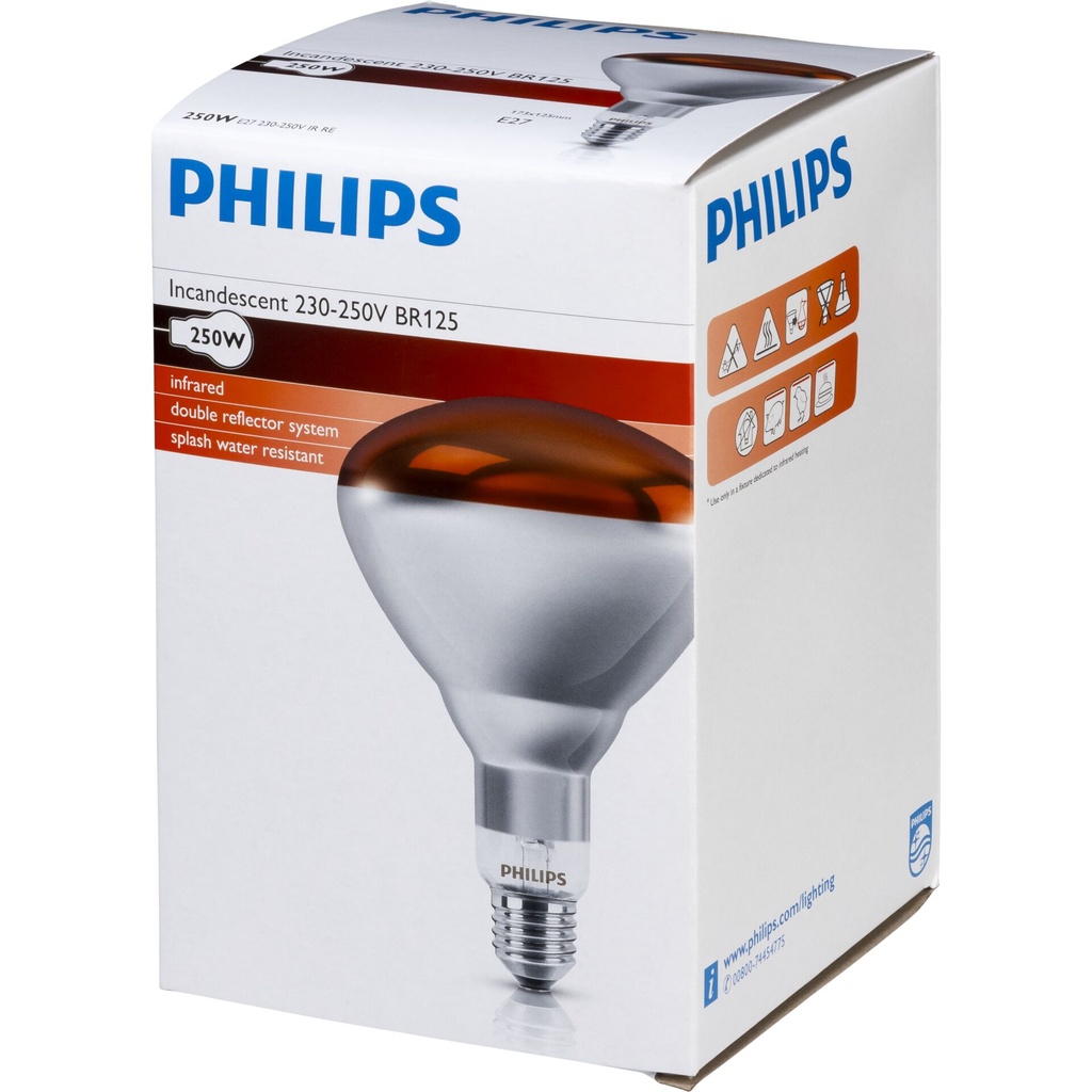 Philips infrared lamp BR125 IR 250W E27 230-250V Red