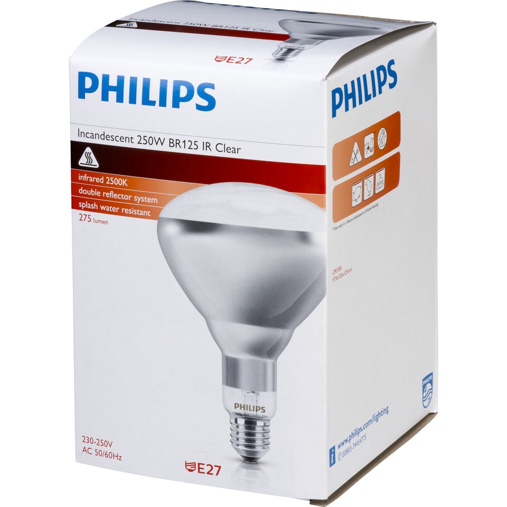 Philips infrared lamp BR125 IR 250W E27 230-250V CL