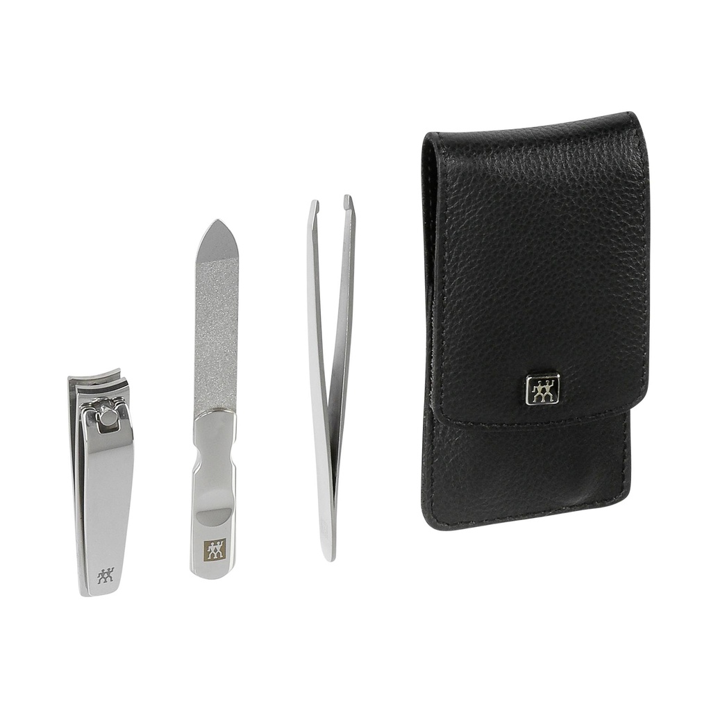 Zwilling CLASSIC snap fastener leather case, black, 3 pcs.
