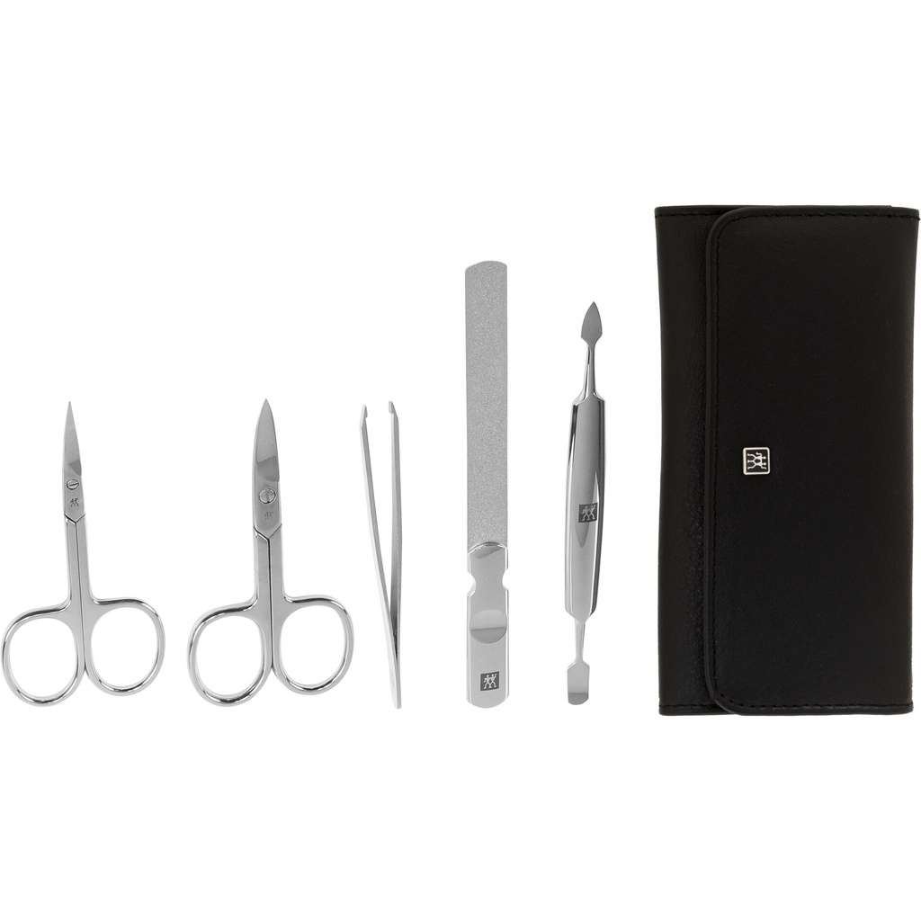 Zwilling CLASSIC snap fastener leather case, black, 5 pcs.