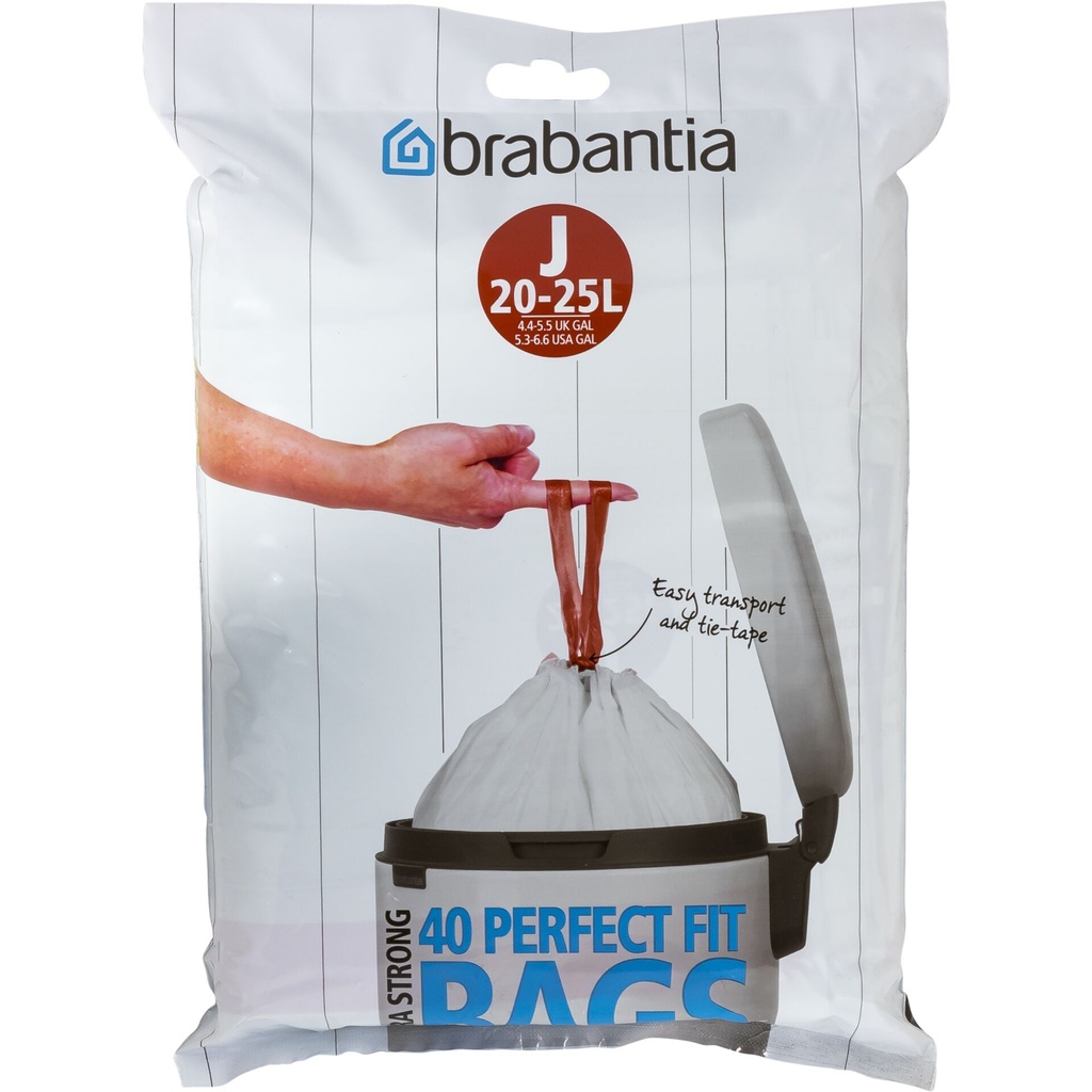 Brabantia PerfectFit Bin Liner Type J 20-25 L, 40 Bags