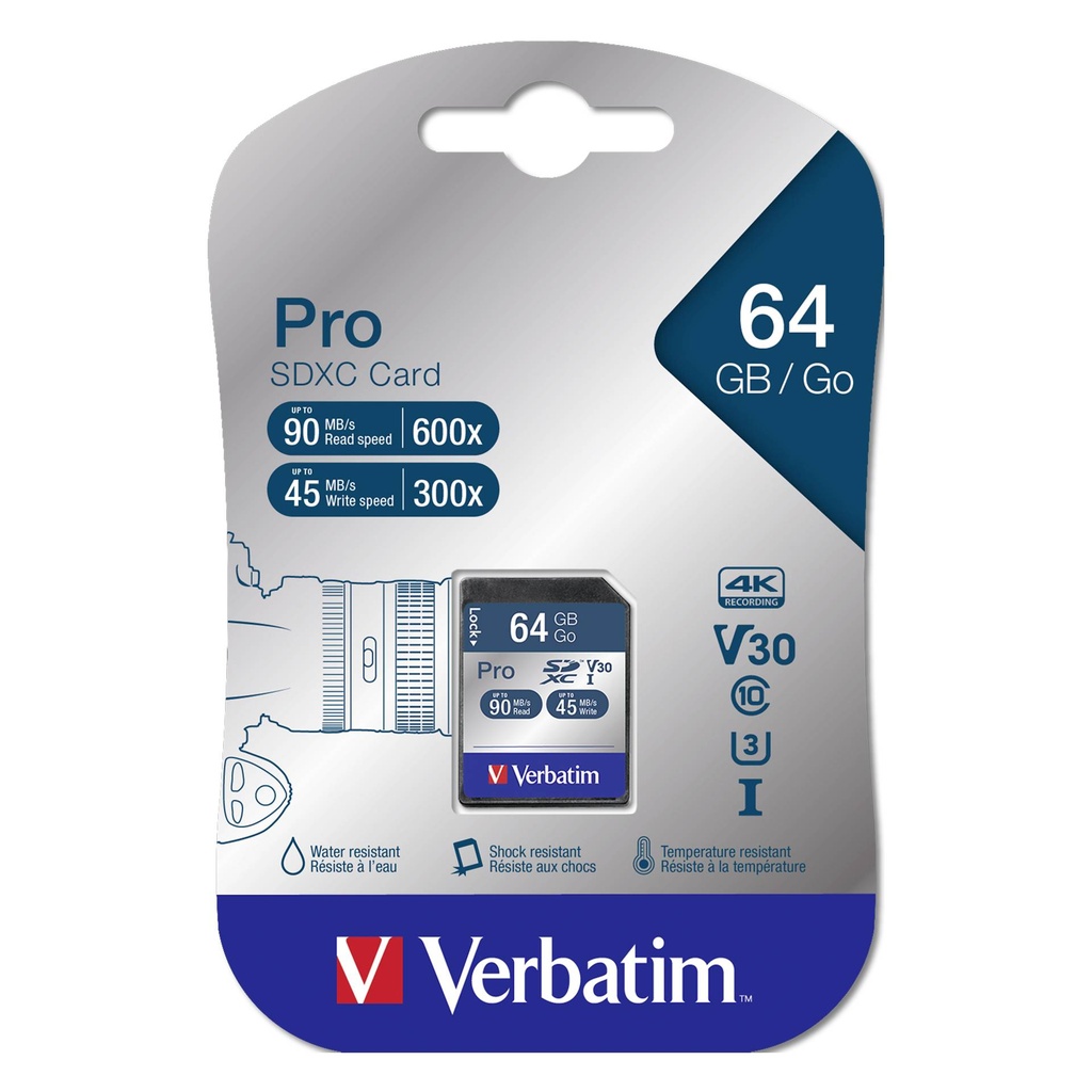 Verbatim SDXC Karte Pro     64GB Class 10 UHS-I             47022