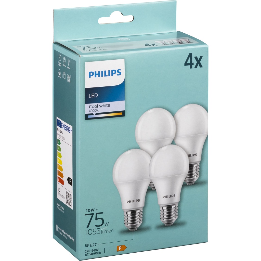 Philips LED Lamp E27 4-Pack 75W 4000K
