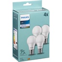 Philips LED Lamp E27 4-Pack 75W 4000K