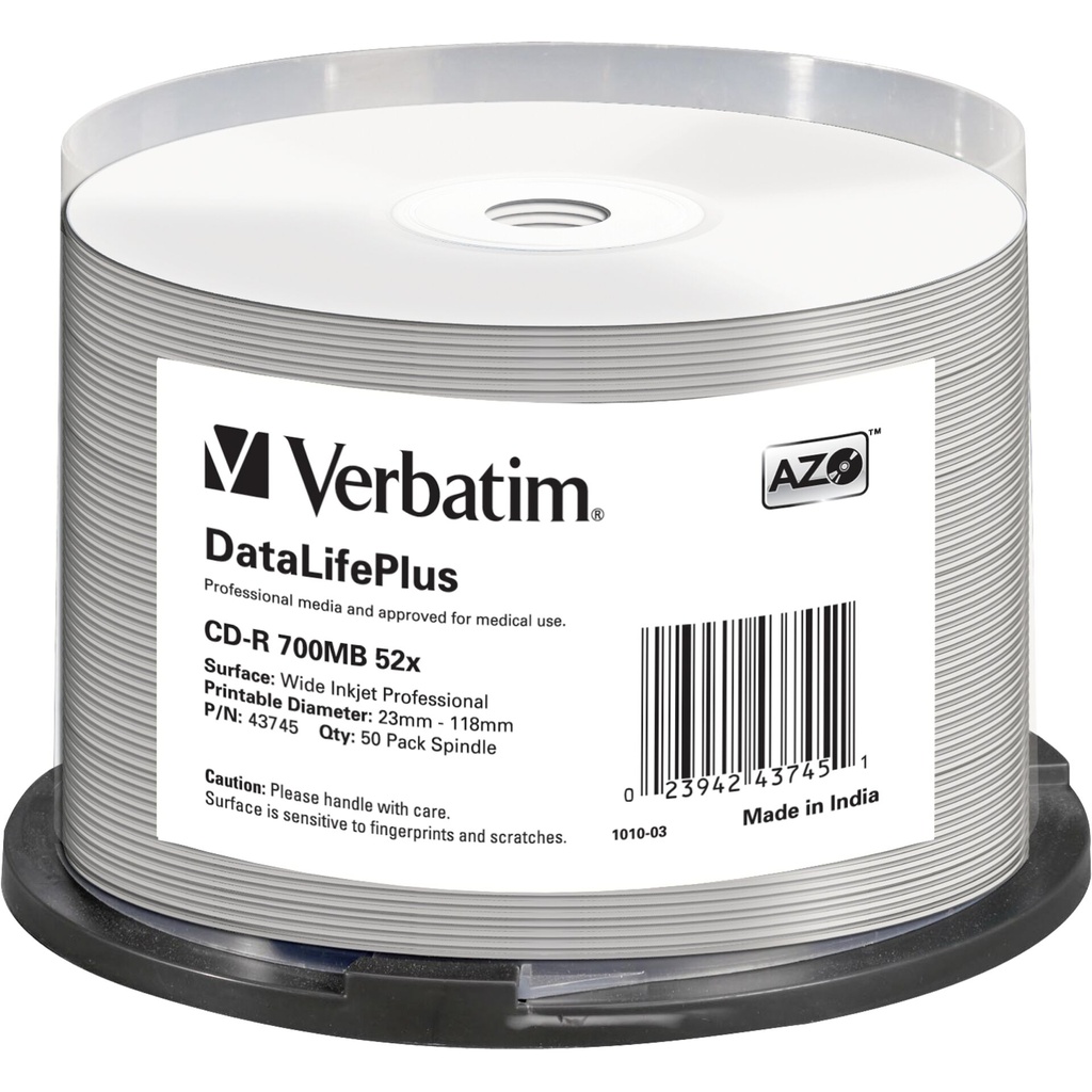 1x50 Verbatim CD-R 80 / 700MB 52x white wide printable NON-ID