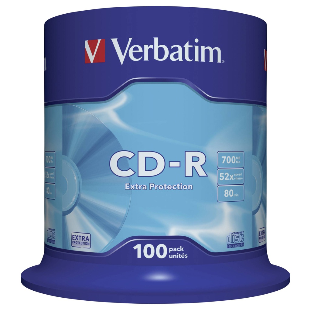 1x100 Verbatim Data Life CD-R 80 700MB, 52x Speed, Cake Box