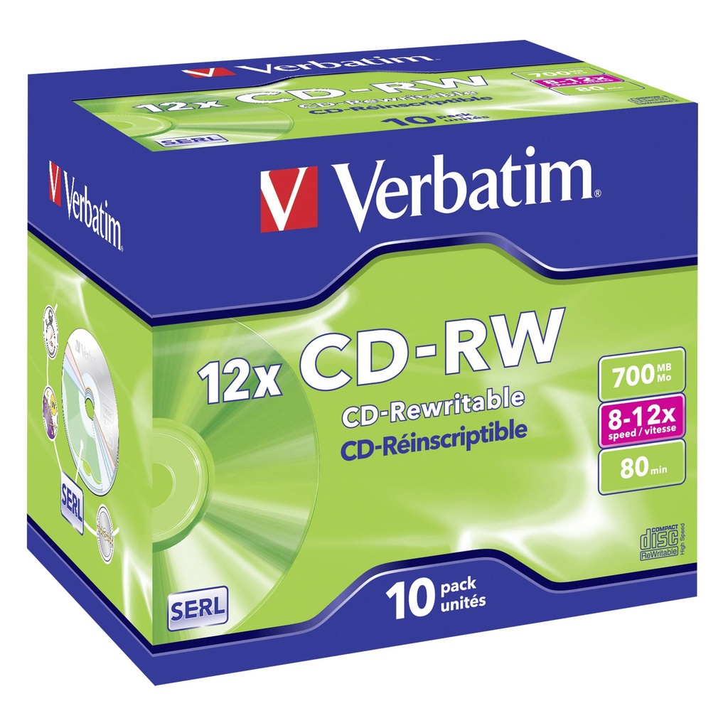 1x10 Verbatim CD-RW 80 / 700MB 8x - 12x Speed, Jewel Case