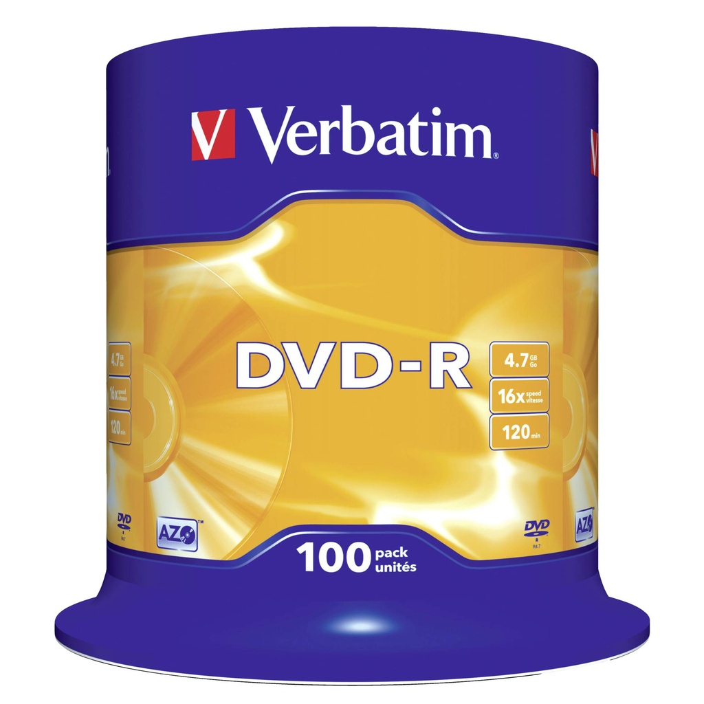 1x100 Verbatim DVD-R 4,7GB 16x Speed, matt silver