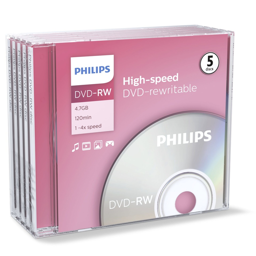 1x5 Philips DVD-RW 4,7GB 4x JC