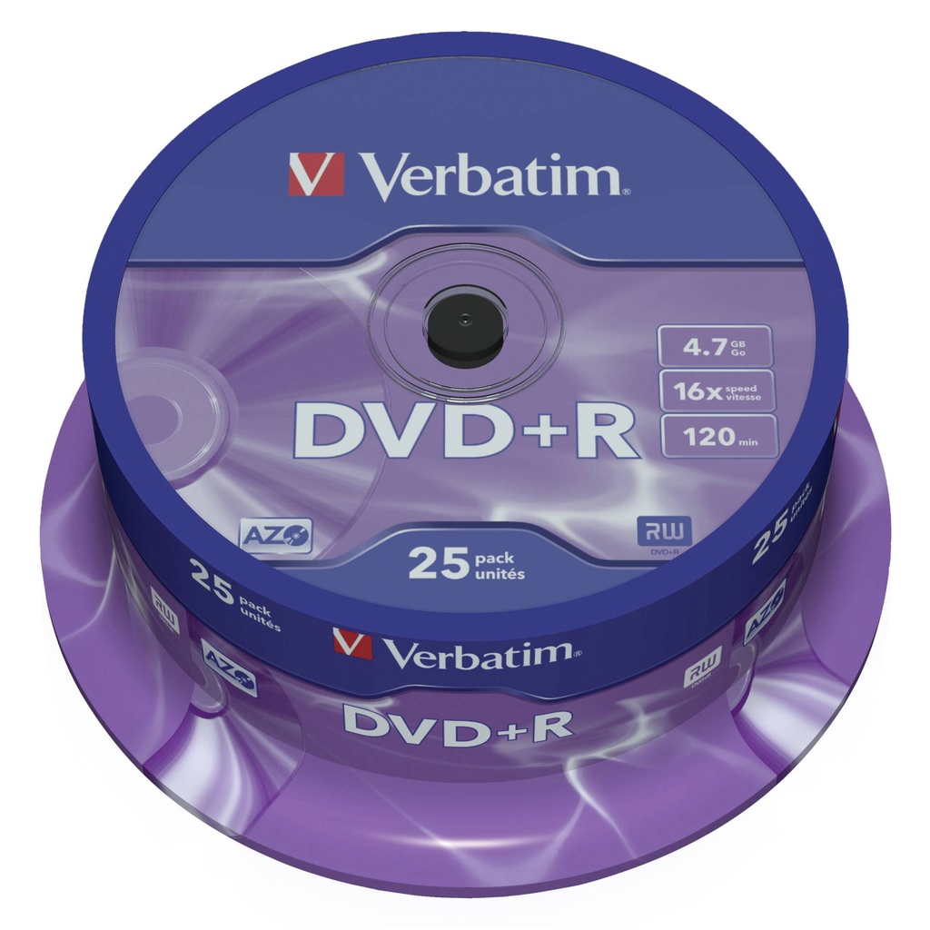 1x25 Verbatim DVD+R 4,7GB 16x Speed, matt silver