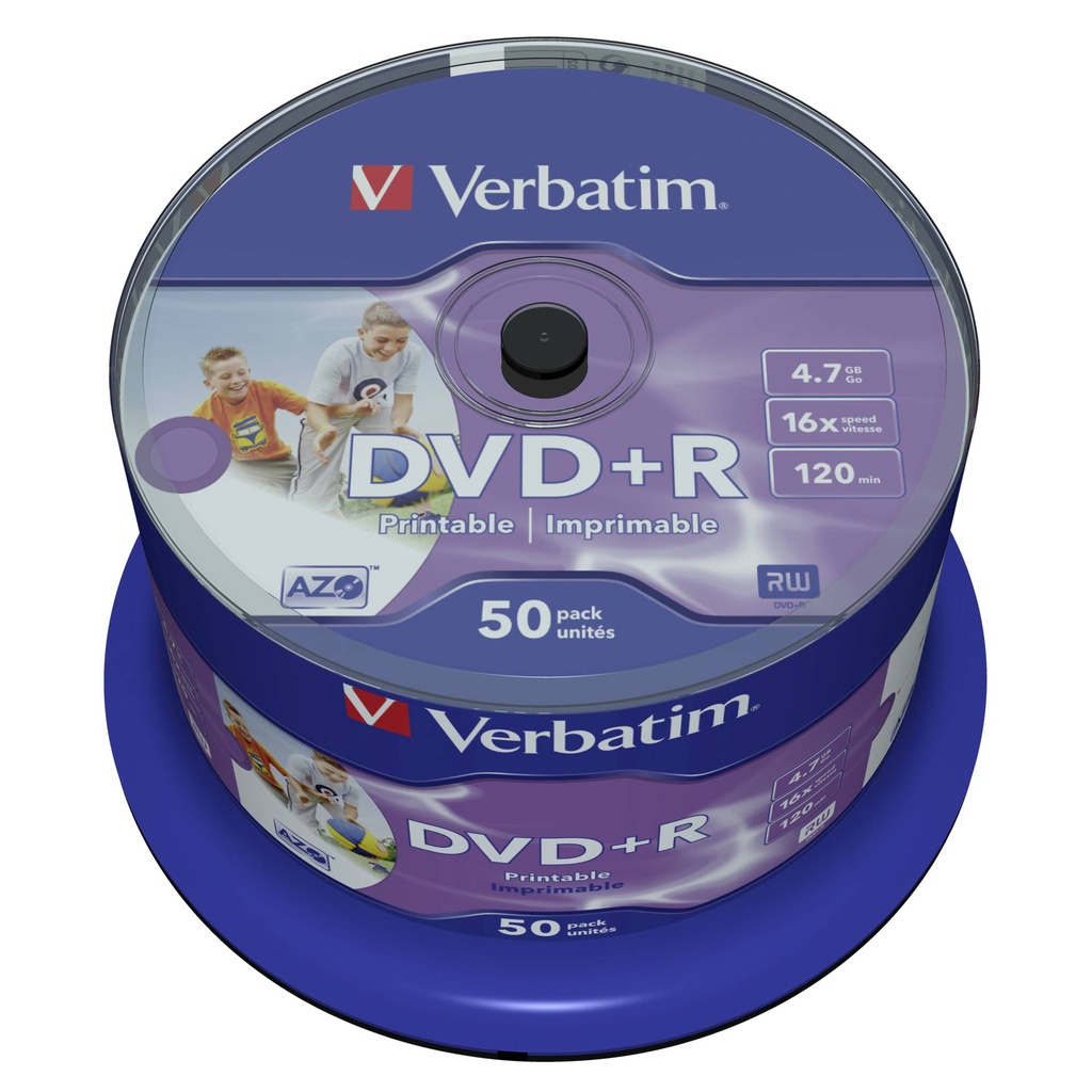 1x50 Verbatim DVD+R 4,7GB 16x Speed, wide printable NON-ID