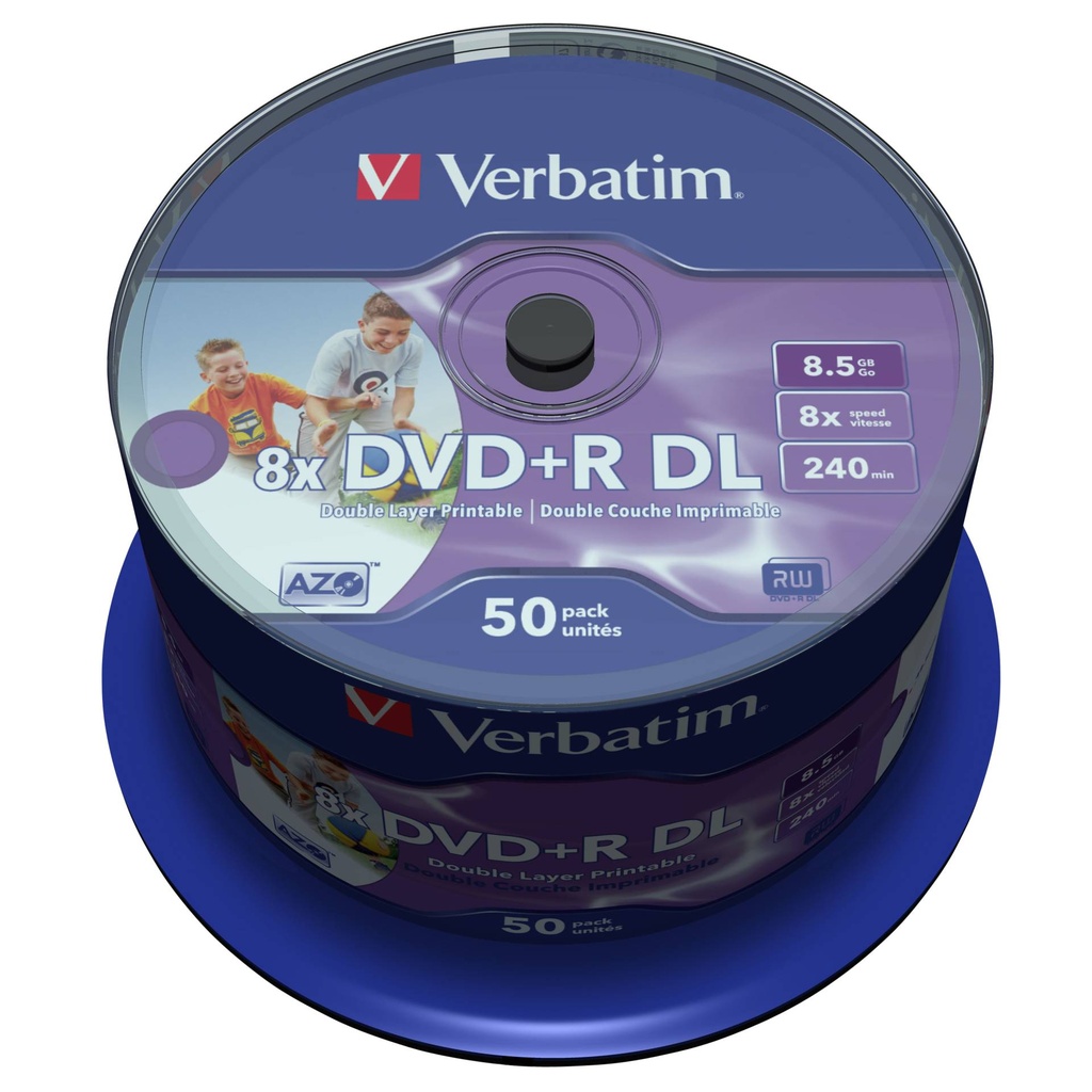 1x50 Verbatim DVD+R Double Layer 8x Speed, 8,5GB wide printable