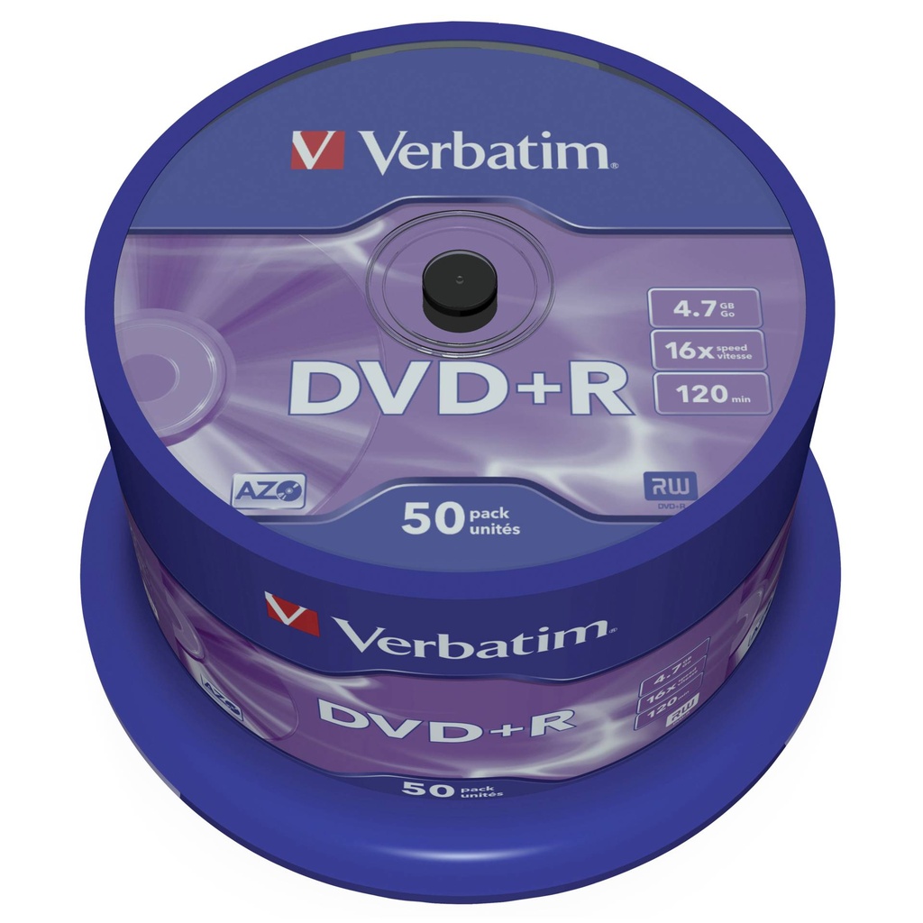 1x50 Verbatim DVD+R 4,7GB 16x Speed, matt silver