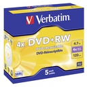 1x5 Verbatim DVD+RW 4,7GB 4x Speed, matt silver Jewel Case