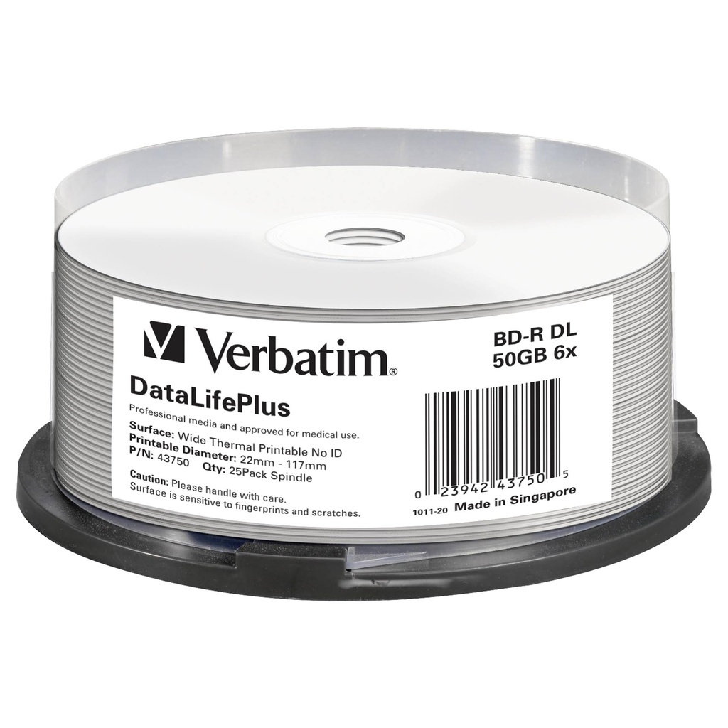 1x25 Verbatim BD-R Blu-Ray 50GB 6x Speed thermal printable CB