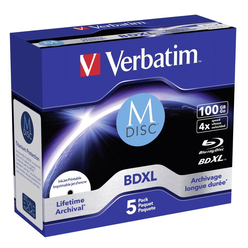 1x5 Verbatim M-Disc BD-R Blu-Ray 100GB 4x Speed inkjet print. JC