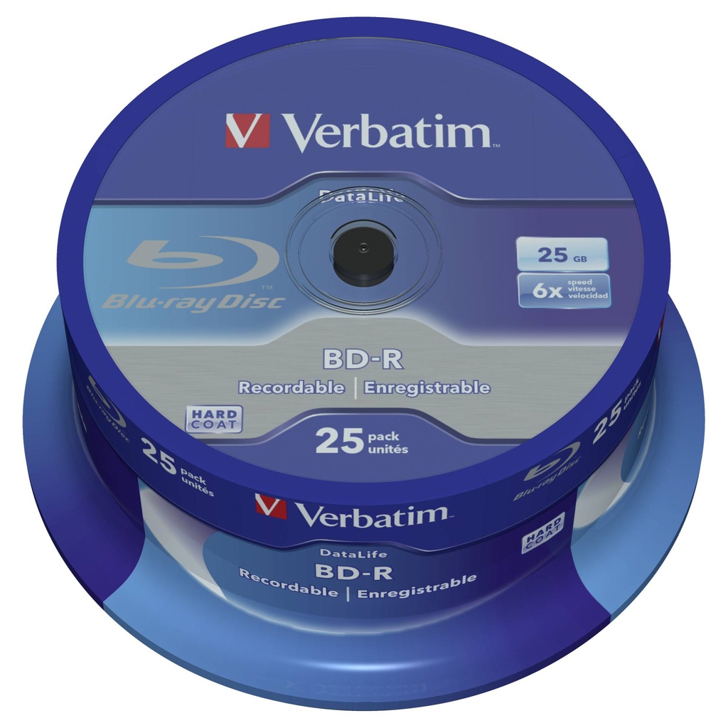 1x25 Verbatim BD-R Blu-Ray 25GB 6x Speed Datalife No-ID Cakebox