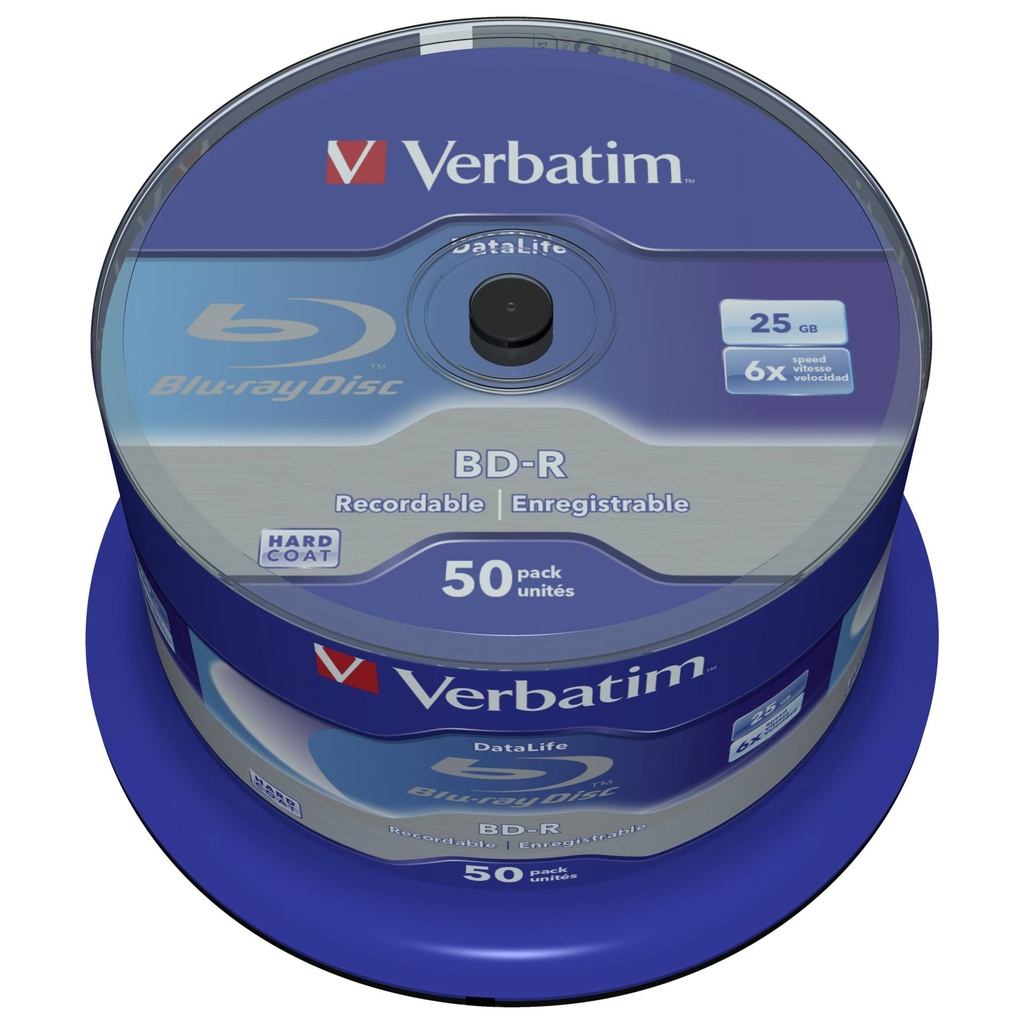 1x50 Verbatim BD-R Blu-Ray 25GB 6x Speed Datalife No-ID Cakebox
