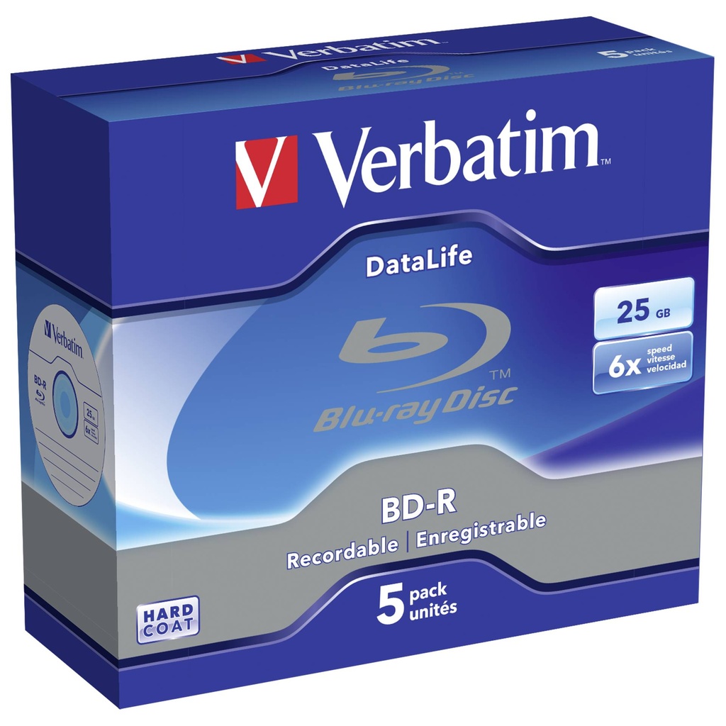 1x5 Verbatim BD-R Blu-Ray 25GB 6x Speed Datalife No-ID Jewel
