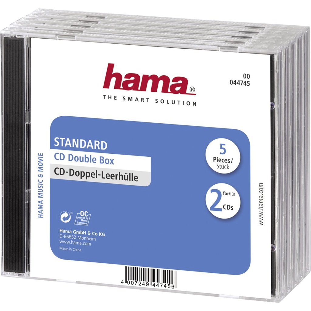 1x5 Hama Standard CD Double Jewel Case transp/black    44745