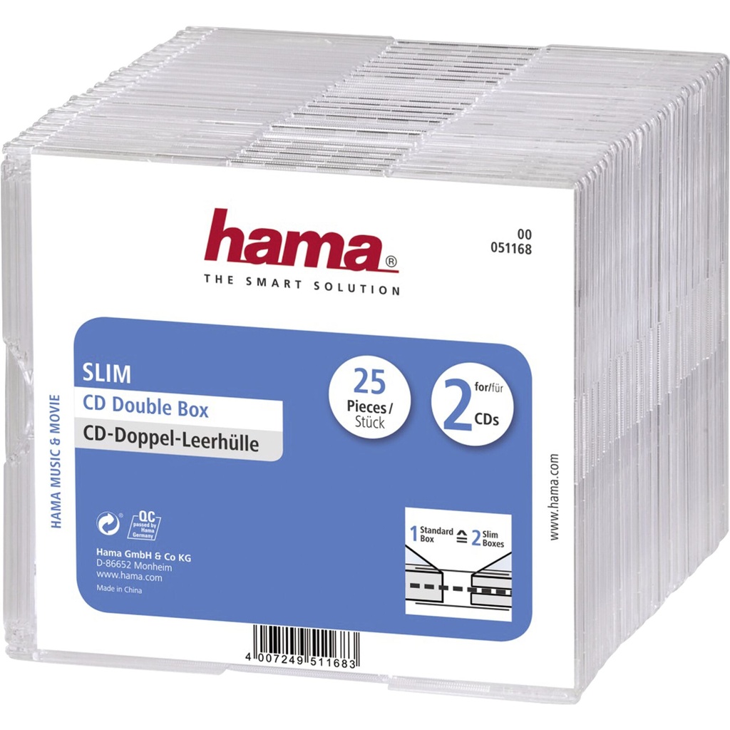 1x25 Hama CD Jewel Case Slim Double                51168