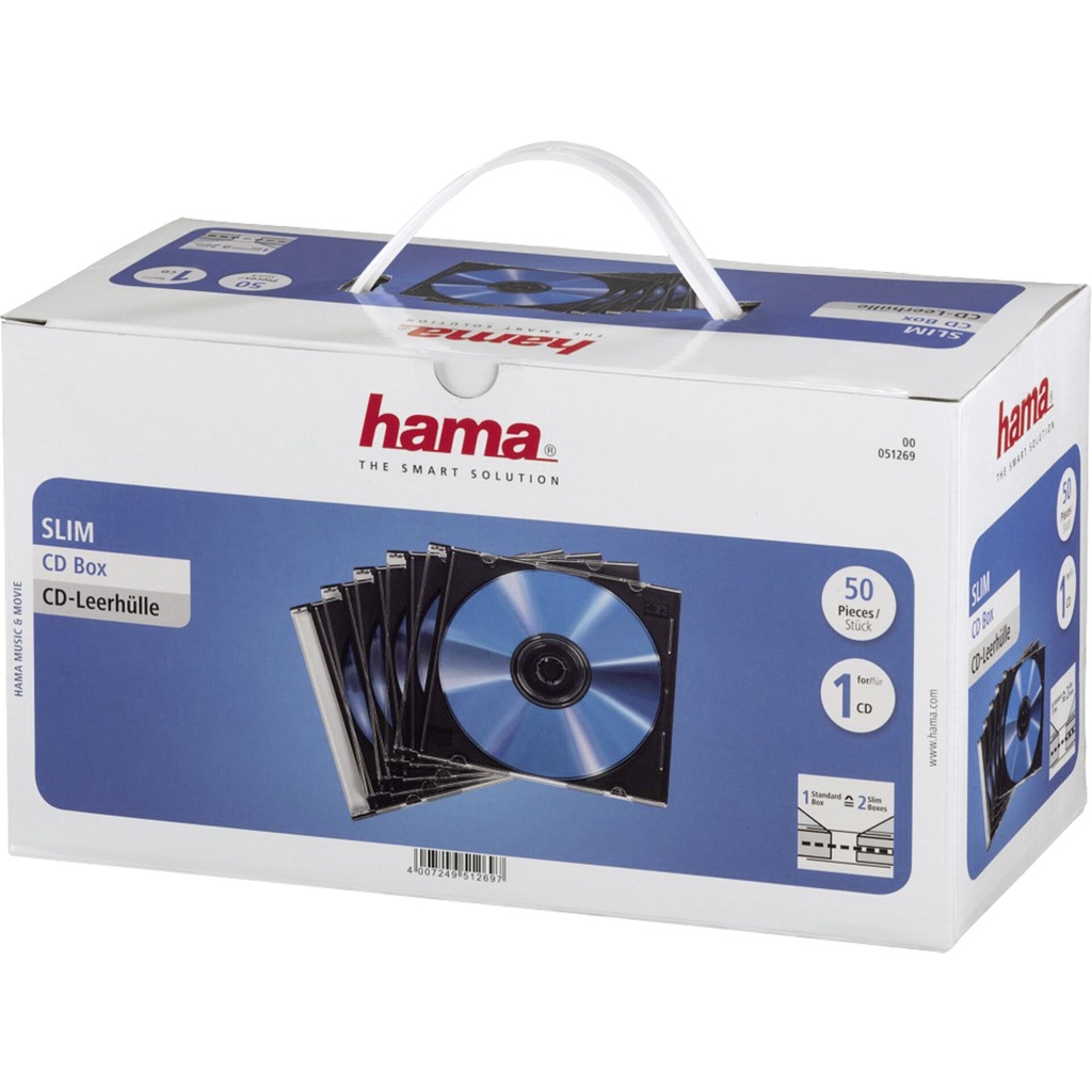 1x50 Hama CD Jewel Case SlimLine Transparent-black          51269