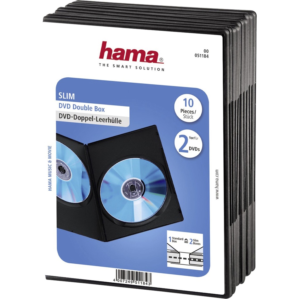 Hama Slim DVD Double Jewel Case pack of 10, black          51184