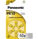 10x1 Panasonic PR 10 Hearing Aid Batteries Zinc Air 6 pcs.