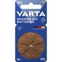 1x6 Varta Hearing Aid Batteries Type 312            24607101416