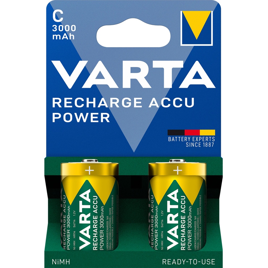 1x2 Varta Recharge Accu Power C Baby 3000 mAh