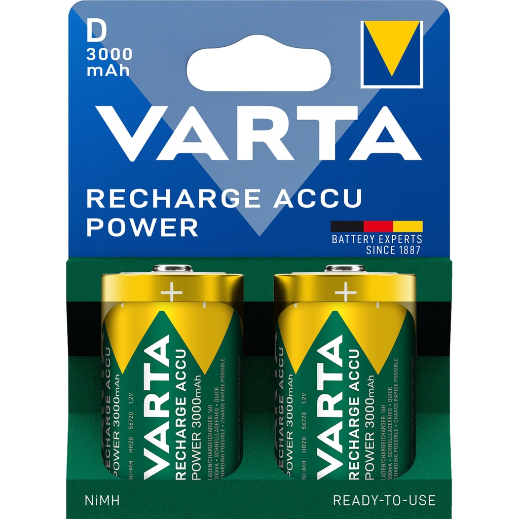 1x2 Varta Recharge Accu Power D Mono 3000 mAh